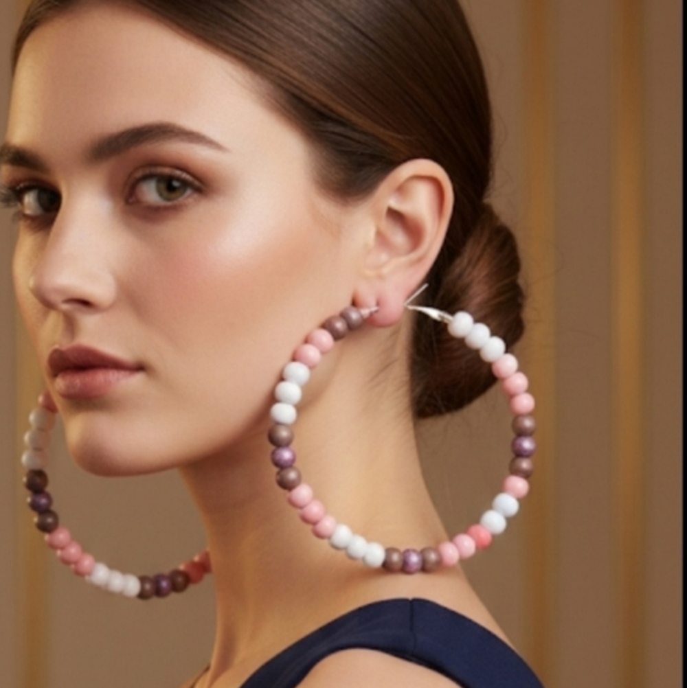 Large earrings with wooden beads, super lightweight and easy to wear, multicolor